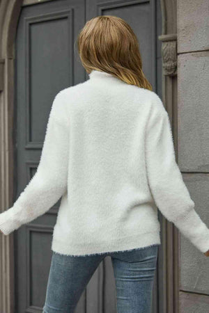 Enthusiastic Winter Turtle Neck Fuzzy Sweater - MXSTUDIO.COM