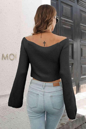 Enviable Comfort Flare Sleeve Cropped Knit Sweater - MXSTUDIO.COM