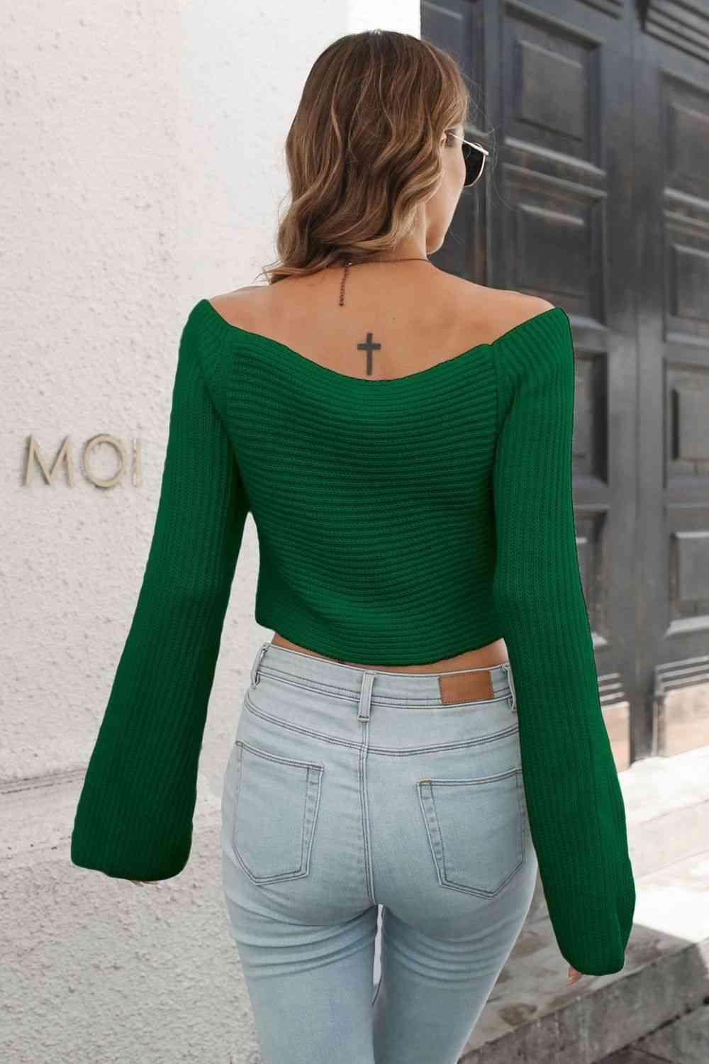 Enviable Comfort Flare Sleeve Cropped Knit Sweater - MXSTUDIO.COM