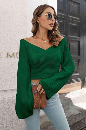 Enviable Comfort Flare Sleeve Cropped Knit Sweater - MXSTUDIO.COM