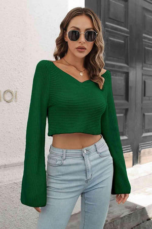 Enviable Comfort Flare Sleeve Cropped Knit Sweater - MXSTUDIO.COM