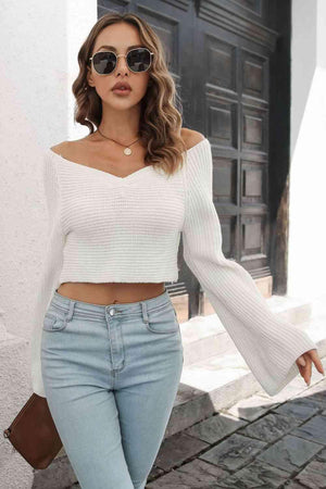 Enviable Comfort Flare Sleeve Cropped Knit Sweater - MXSTUDIO.COM