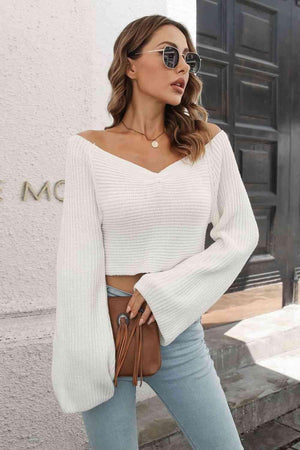 Enviable Comfort Flare Sleeve Cropped Knit Sweater - MXSTUDIO.COM