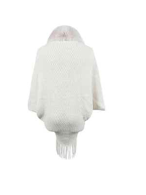 Epic Winter Fringe Hem Faux Fur Trim Poncho - MXSTUDIO.COM