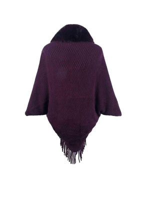 Epic Winter Fringe Hem Faux Fur Trim Poncho - MXSTUDIO.COM