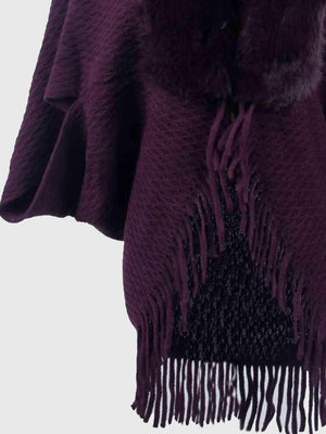 Epic Winter Fringe Hem Faux Fur Trim Poncho - MXSTUDIO.COM