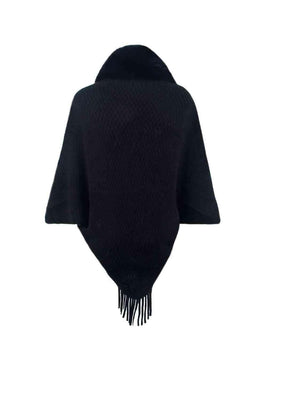 Epic Winter Fringe Hem Faux Fur Trim Poncho - MXSTUDIO.COM