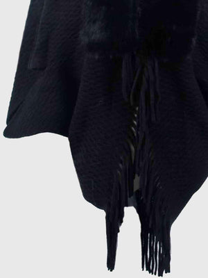 Epic Winter Fringe Hem Faux Fur Trim Poncho - MXSTUDIO.COM