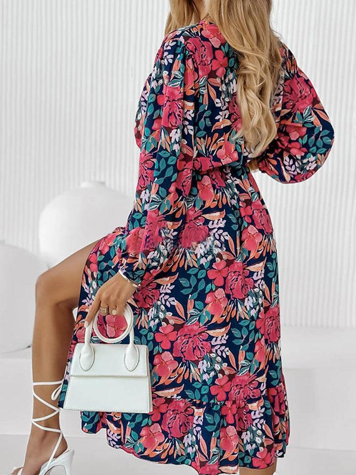Epitome Of Beauty Floral Midi Dress With Slit - MXSTUDIO.COM