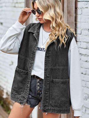 Epitome of Versatility Button Front Denim Vest - MXSTUDIO.COM
