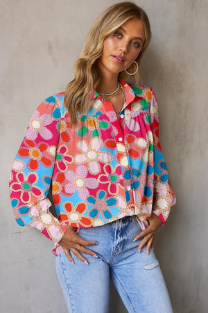 Essence Of Spring Buttoned Floral Long Sleeve Blouse - MXSTUDIO.COM