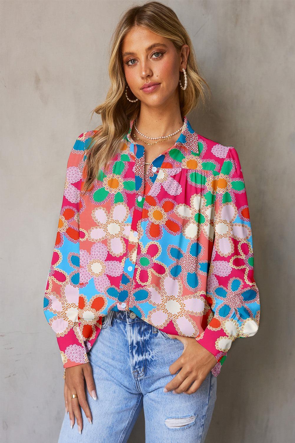Essence Of Spring Buttoned Floral Long Sleeve Blouse - MXSTUDIO.COM