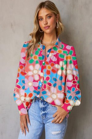 Essence Of Spring Buttoned Floral Long Sleeve Blouse - MXSTUDIO.COM