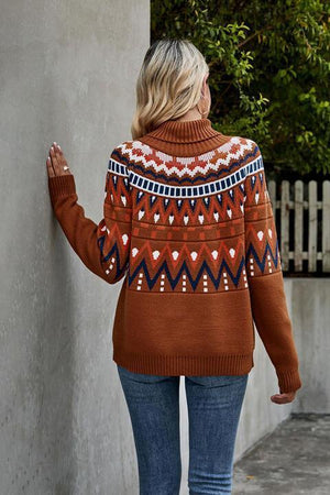 Ethnic Appeal Turtleneck Geometric Pattern Sweater - MXSTUDIO.COM