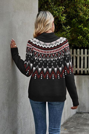 Ethnic Appeal Turtleneck Geometric Pattern Sweater - MXSTUDIO.COM