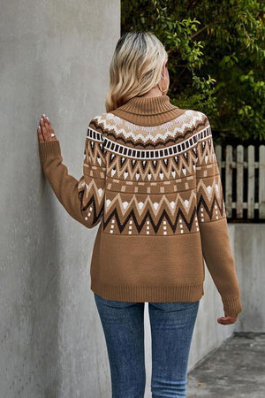 Ethnic Appeal Turtleneck Geometric Pattern Sweater - MXSTUDIO.COM