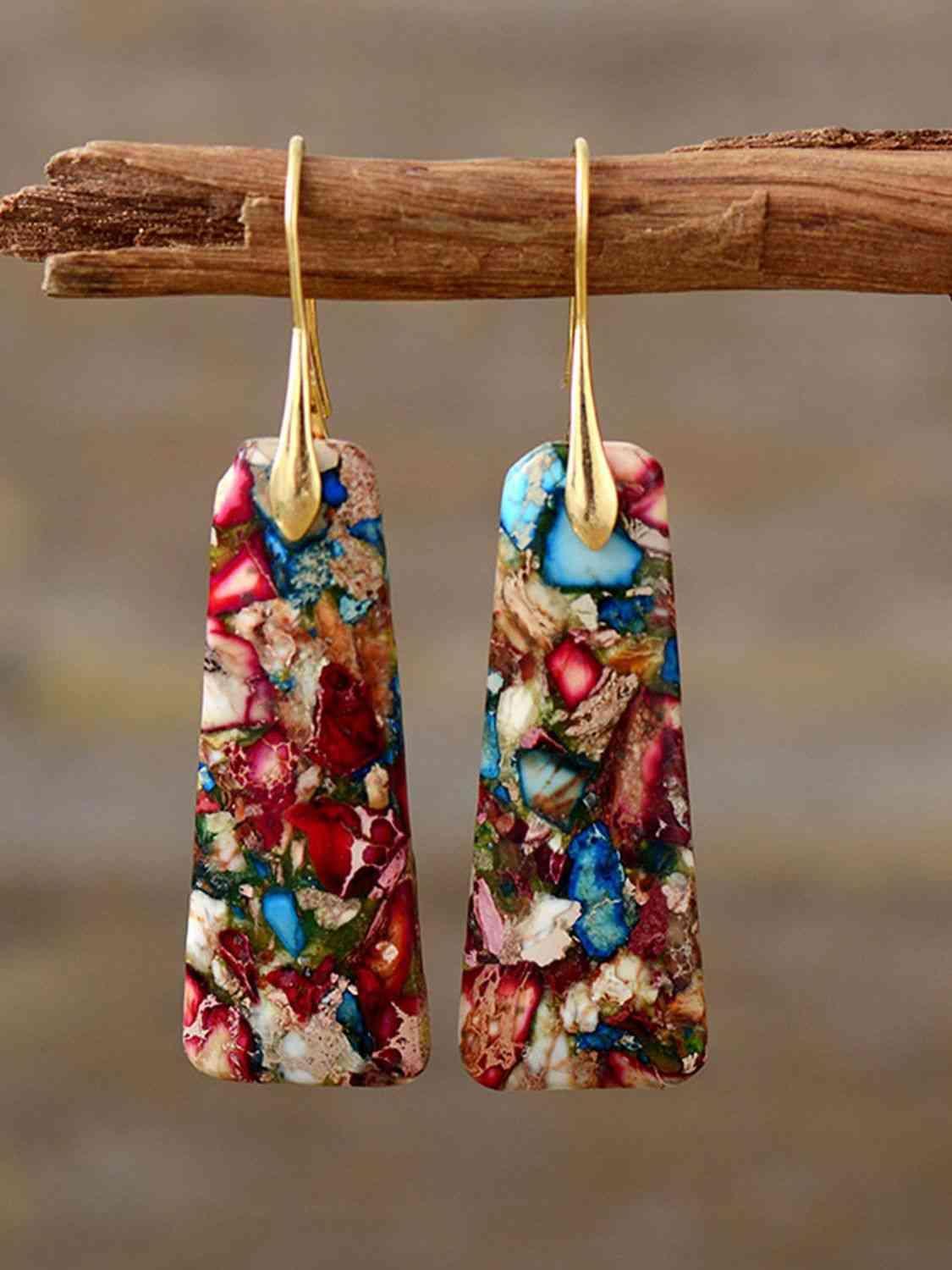 Ethnic Vibes Imperial Jasper Geometric Dangle Earrings-MXSTUDIO.COM
