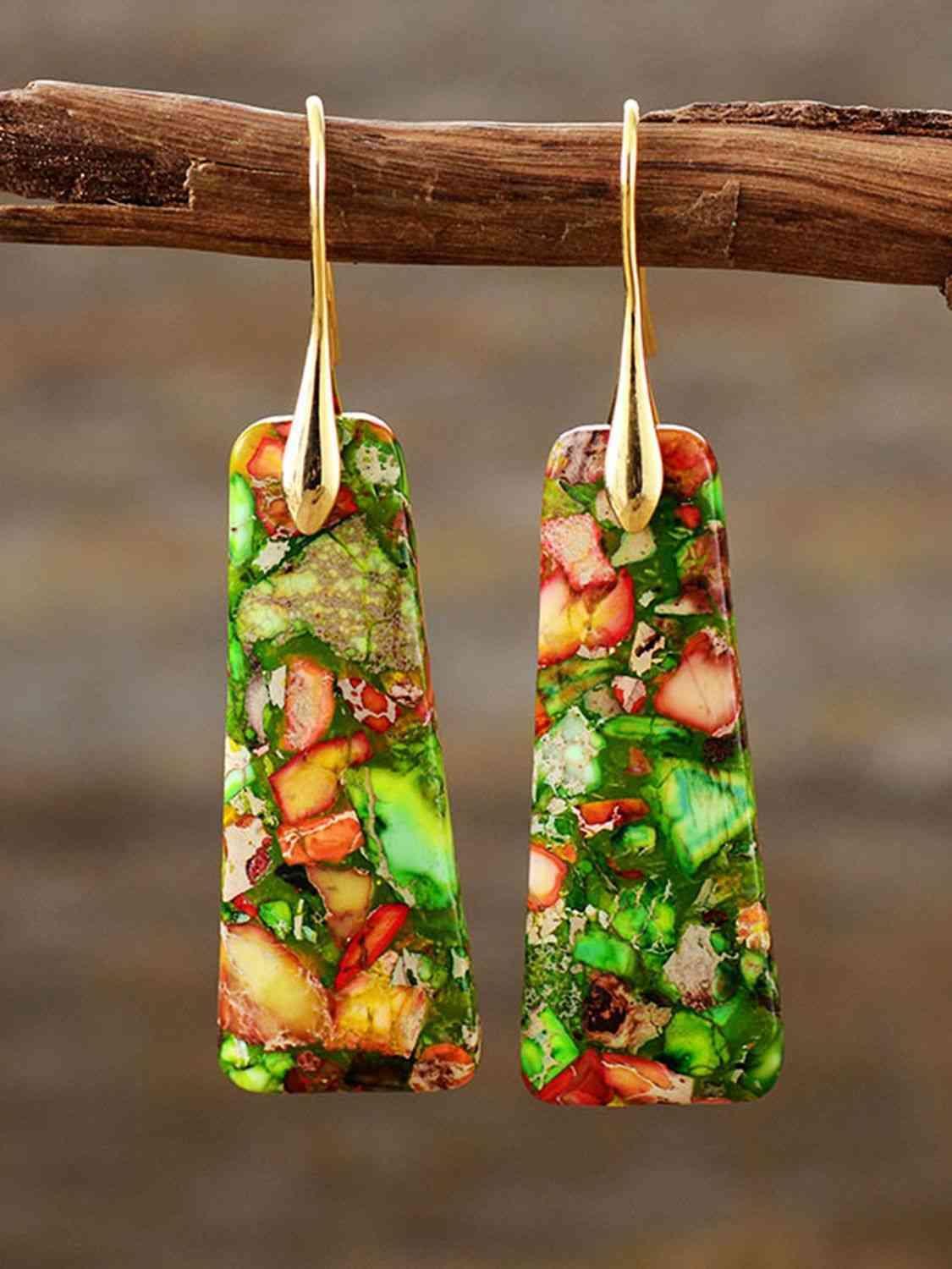 Ethnic Vibes Imperial Jasper Geometric Dangle Earrings-MXSTUDIO.COM