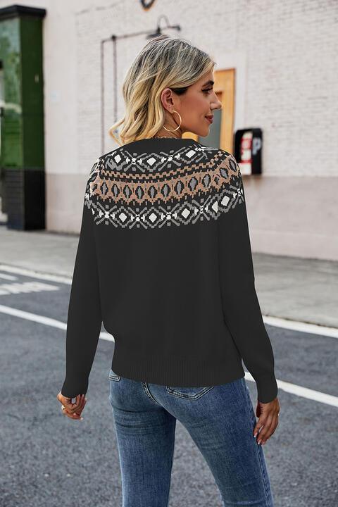 Ethnic Warmth Crew Neck Raglan Sleeve Sweater - MXSTUDIO.COM