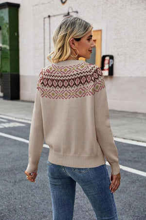 Ethnic Warmth Crew Neck Raglan Sleeve Sweater - MXSTUDIO.COM