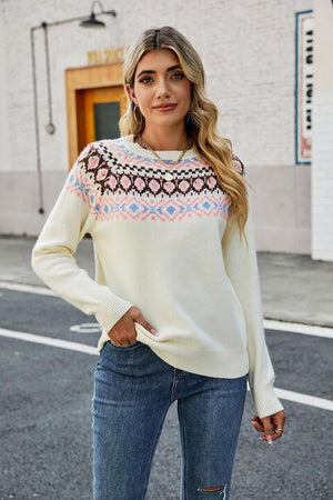 Ethnic Warmth Crew Neck Raglan Sleeve Sweater - MXSTUDIO.COM