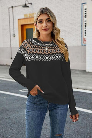 Ethnic Warmth Crew Neck Raglan Sleeve Sweater - MXSTUDIO.COM