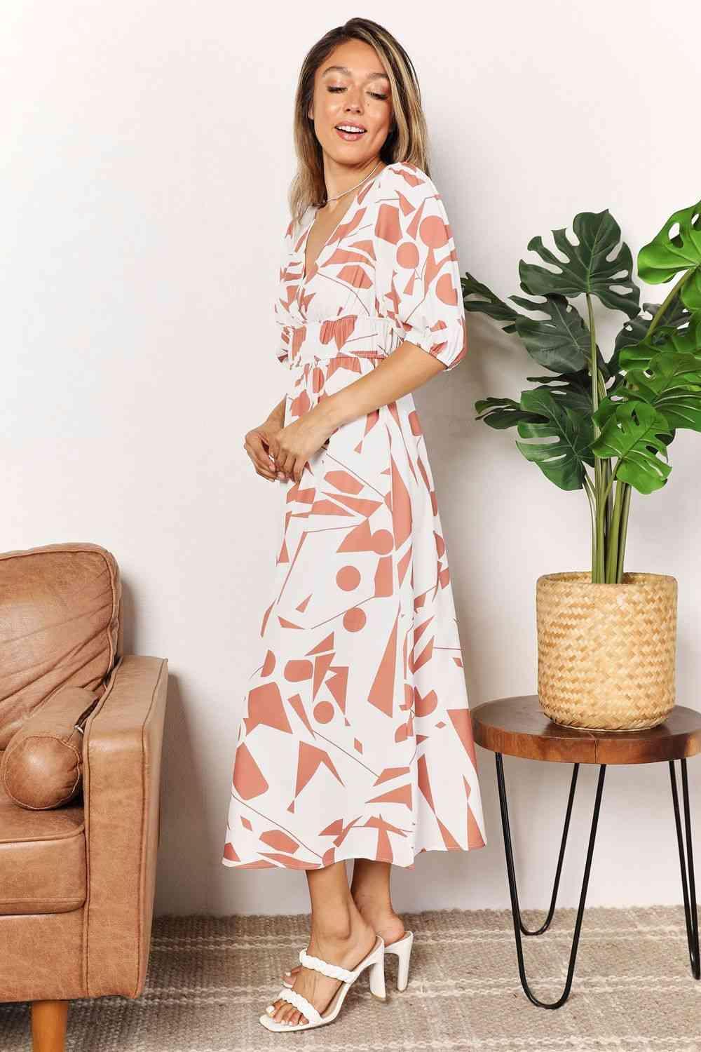 Ever-Smiling Printed Surplice Midi Dress - MXSTUDIO.COM