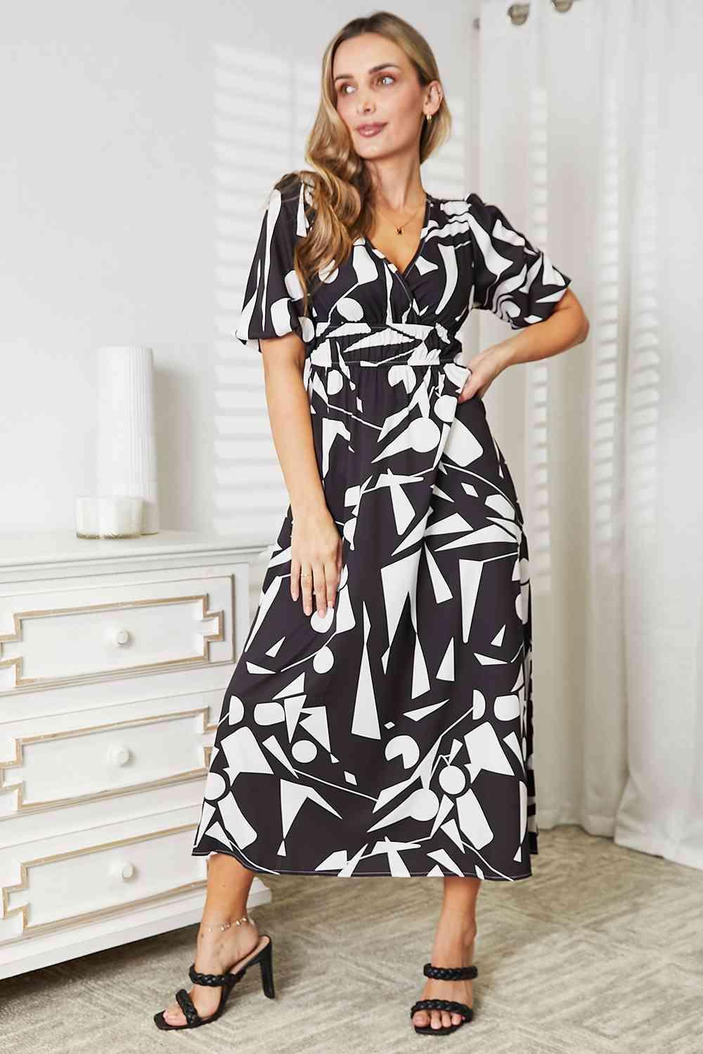 Ever-Smiling Printed Surplice Midi Dress - MXSTUDIO.COM