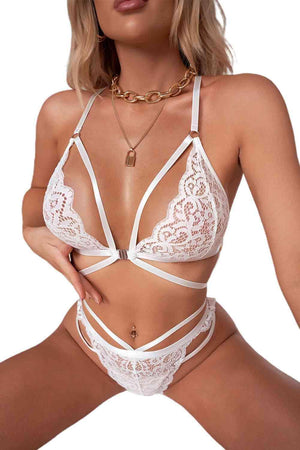 Exhibit Poise Cutout Strappy White Teddy Lingerie - MXSTUDIO.COM