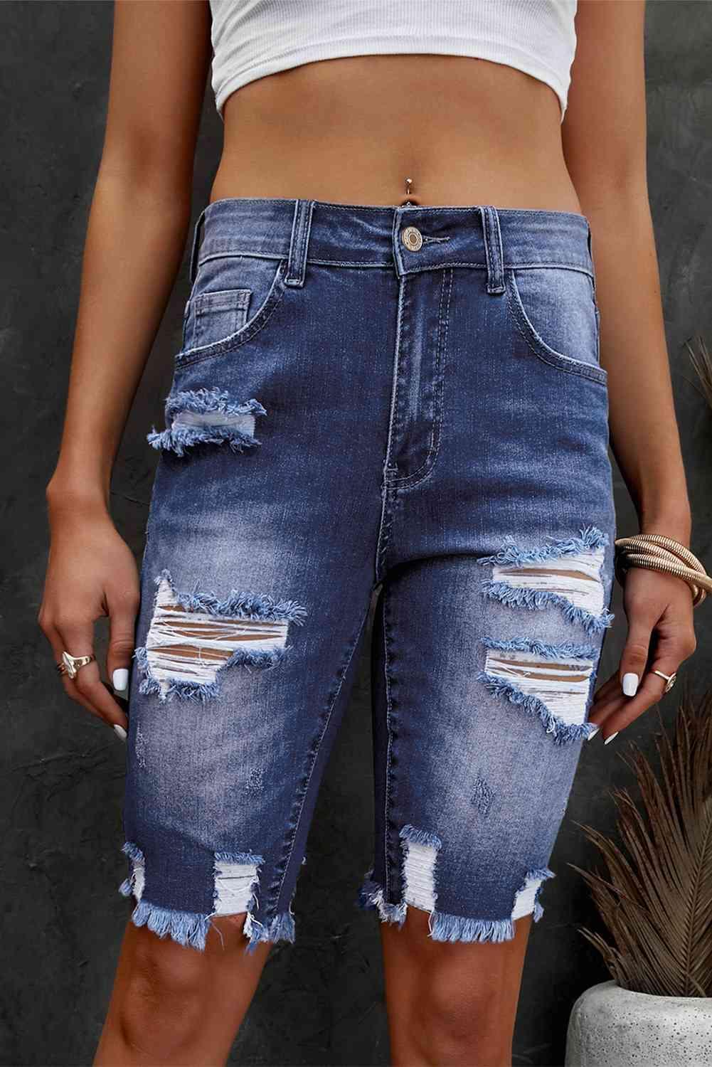 Express Your Style Mid Rise Distressed Bermuda Shorts - MXSTUDIO.COM