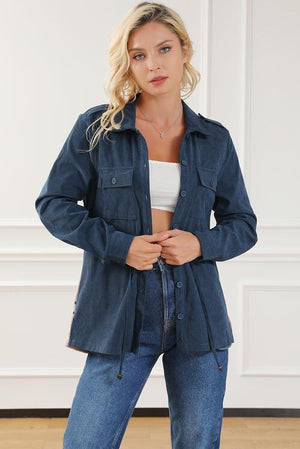 Exquisite Geometric Back Drawstring Waist Jacket-MXSTUDIO.COM