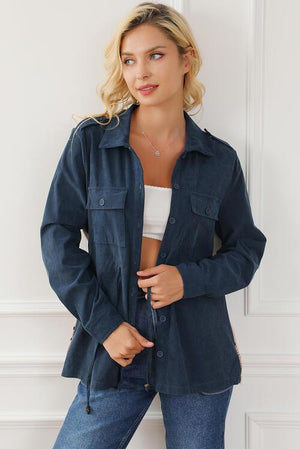 Exquisite Geometric Back Drawstring Waist Jacket-MXSTUDIO.COM