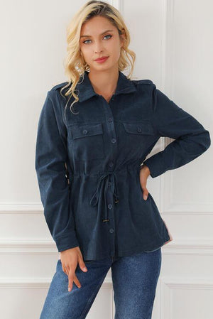 Exquisite Geometric Back Drawstring Waist Jacket-MXSTUDIO.COM