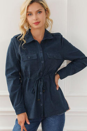 Exquisite Geometric Back Drawstring Waist Jacket-MXSTUDIO.COM