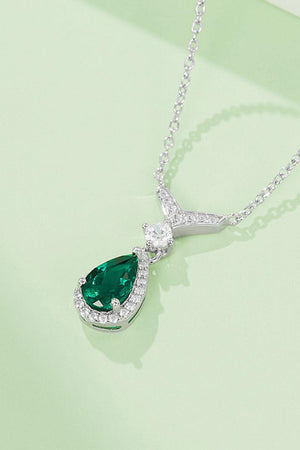 Exquisite Lab-Grown Teardrop Green Emerald Necklace - MXSTUDIO.COM