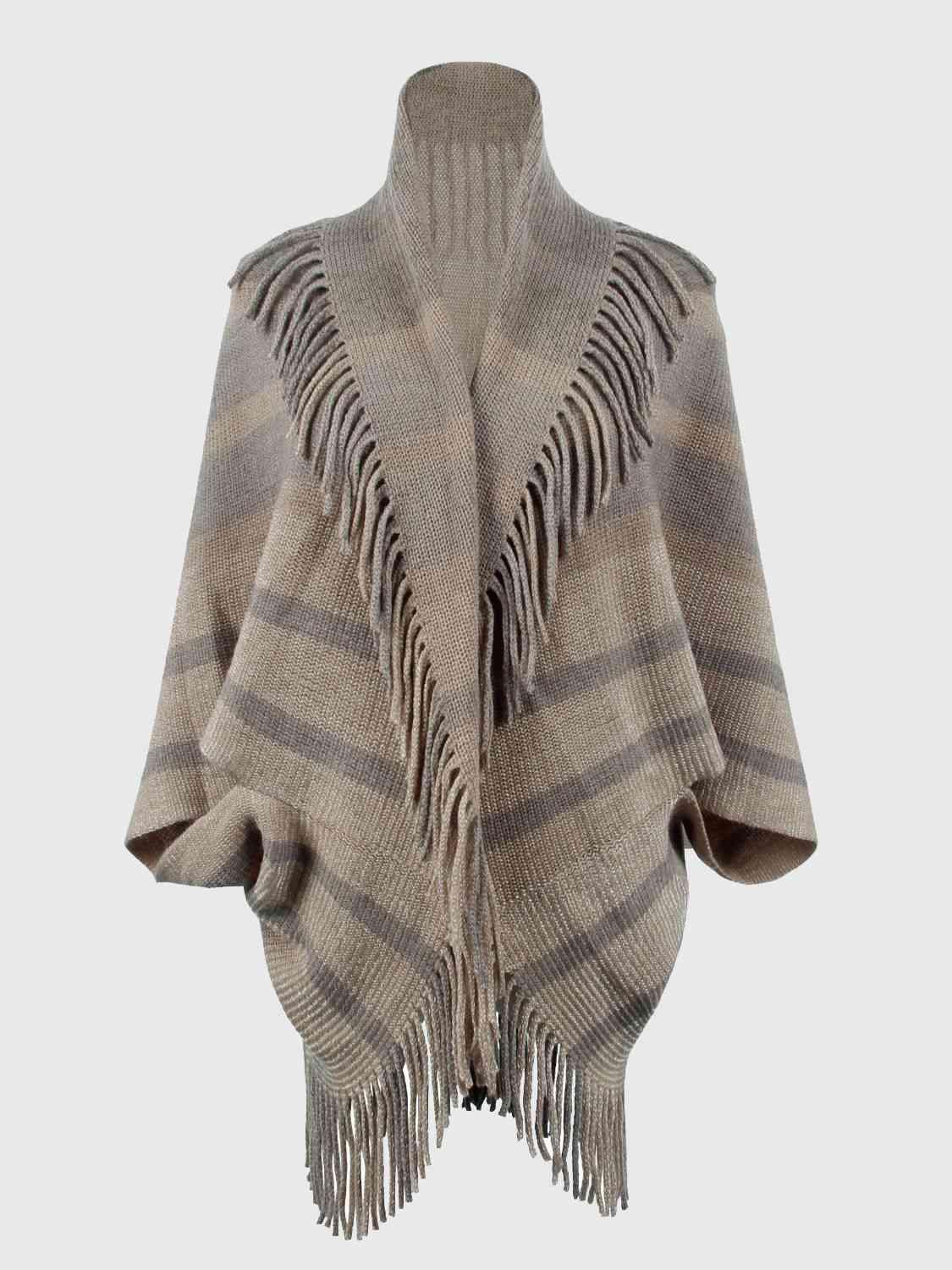Exquisite Layer Open Front Fringe Poncho - MXSTUDIO.COM