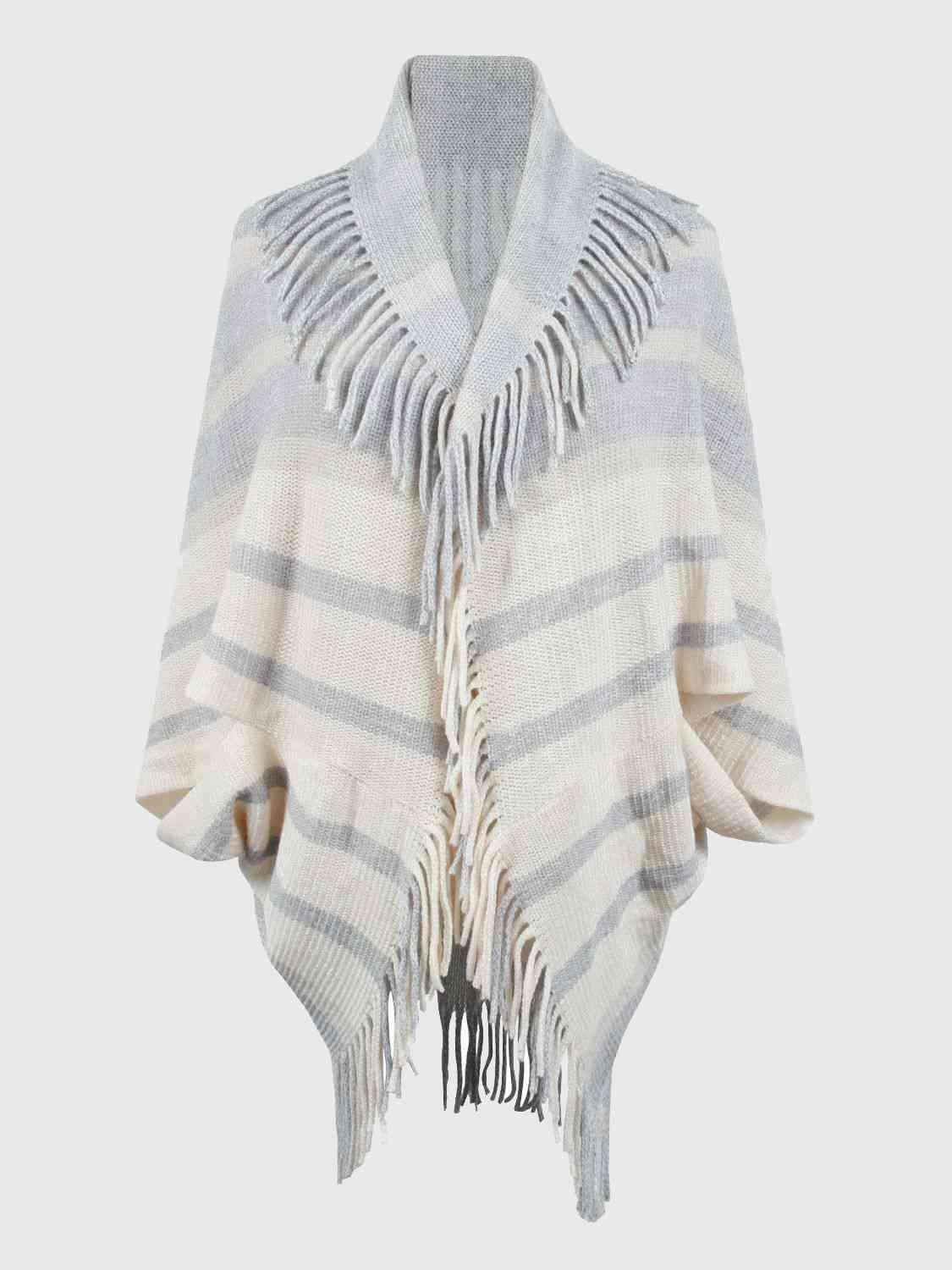 Exquisite Layer Open Front Fringe Poncho - MXSTUDIO.COM