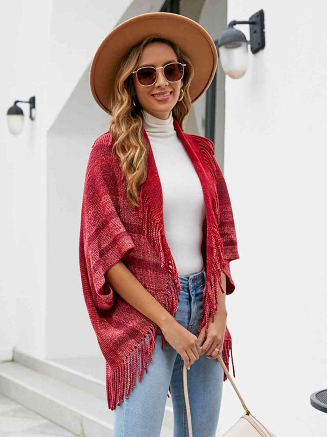 Exquisite Layer Open Front Fringe Poncho - MXSTUDIO.COM