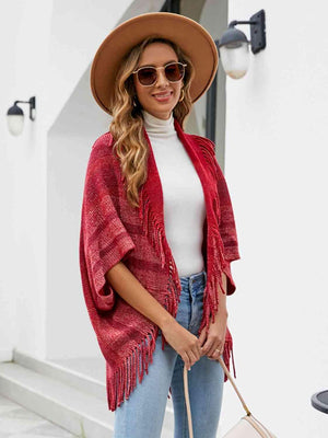 Exquisite Layer Open Front Fringe Poncho - MXSTUDIO.COM