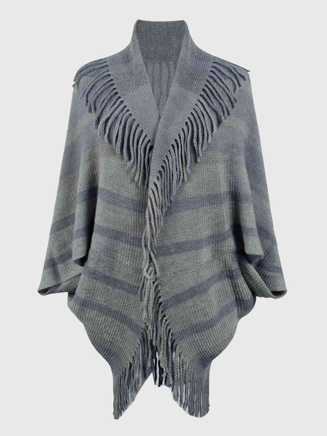 Exquisite Layer Open Front Fringe Poncho - MXSTUDIO.COM