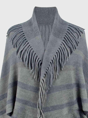 Exquisite Layer Open Front Fringe Poncho - MXSTUDIO.COM