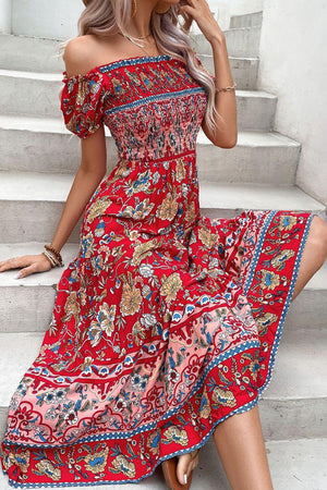 Exquisite Summer Floral Off Shoulder Midi Dress - MXSTUDIO.COM