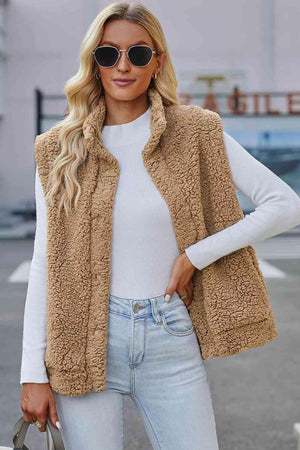 Extra Warm Sleeveless Snap Down Sherpa Vest - MXSTUDIO.COM