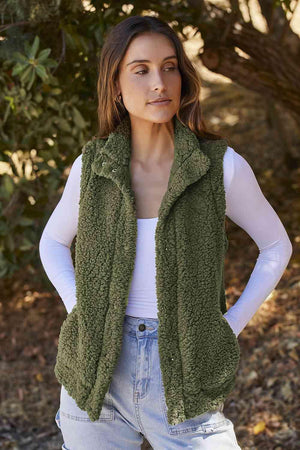 Extra Warm Sleeveless Snap Down Sherpa Vest - MXSTUDIO.COM