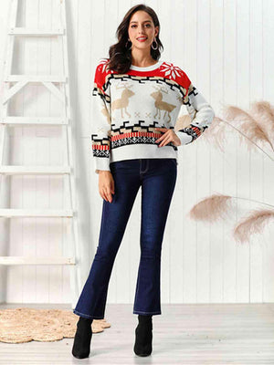 Extraordinary Round Neck Reindeer Christmas Sweater-MXSTUDIO.COM