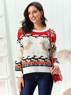 Extraordinary Round Neck Reindeer Christmas Sweater-MXSTUDIO.COM