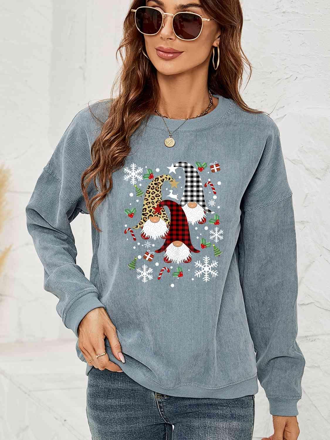 Faceless Gnome Graphic Christmas Sweatshirt-MXSTUDIO.COM