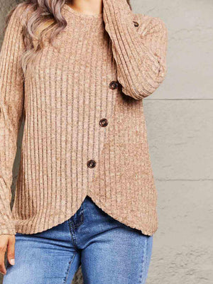 Fall Chick Buttoned Ribbed Long Sleeve Top - MXSTUDIO.COM
