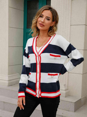 Fall Confidence Button Down Striped Cardigan - MXSTUDIO.COM