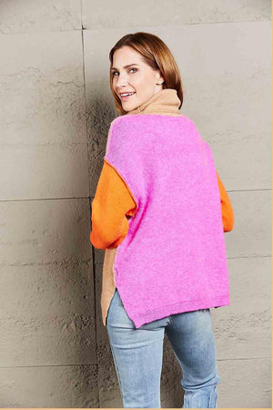 Fall Fashionista Color Block Turtle Neck Sweater - MXSTUDIO.COM